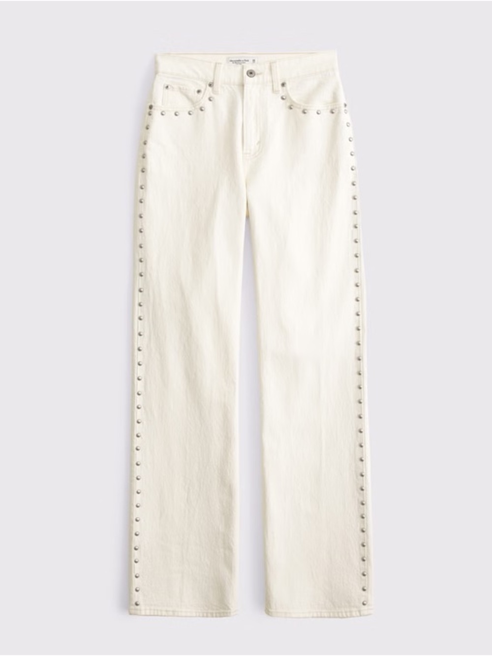 Abercrombie & Fitch 90s Relaxed High Rise Studded Jeans Ecru Cream 24 Short
